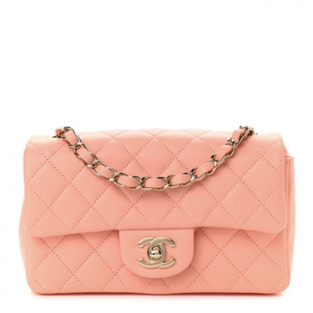 CHANEL MINI Lambskin Quilted Mini Rectangular Flap Light Orange